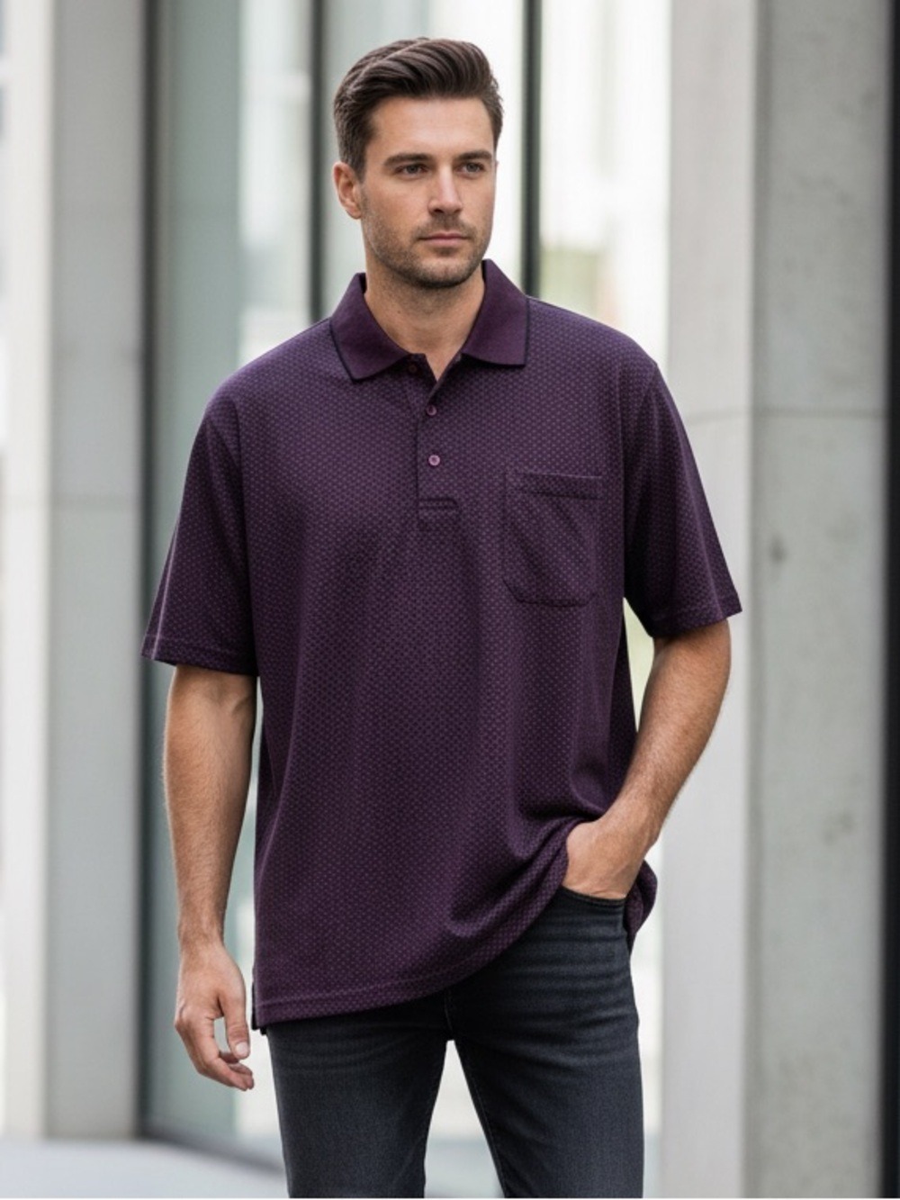 Architect Men XXL Polo Shirt Burgundy Geometric Micro Diamond Print Textured